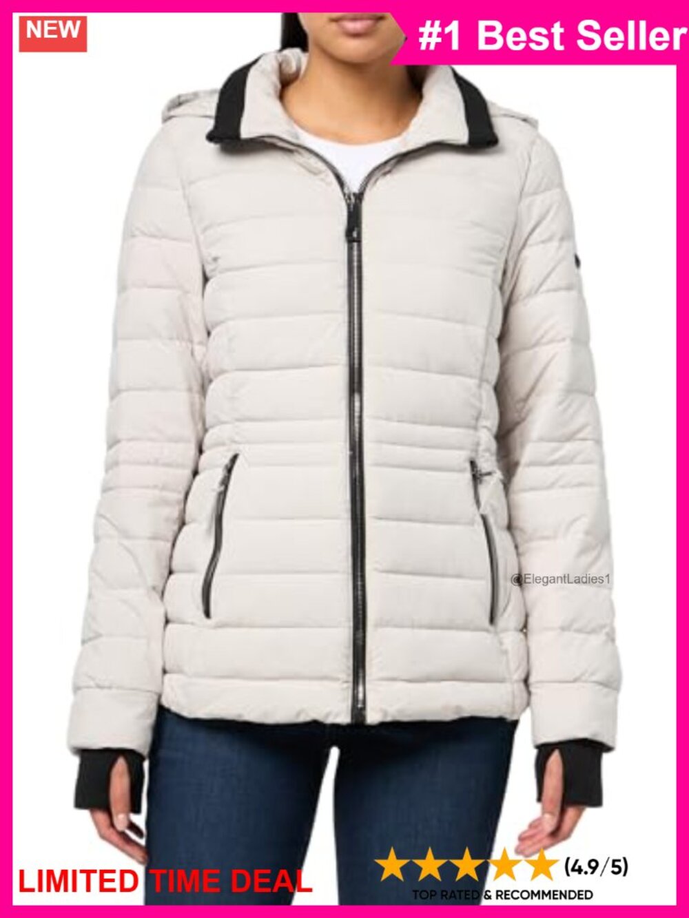Nautica Short Stretch Puffer Jacket Faux Fur Hood Storm Cuffs Cold Weather